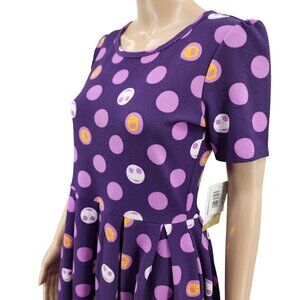 LuLaRoe Purple Polka Dot Ameilia Jack Skellington Dress Medium NWT
